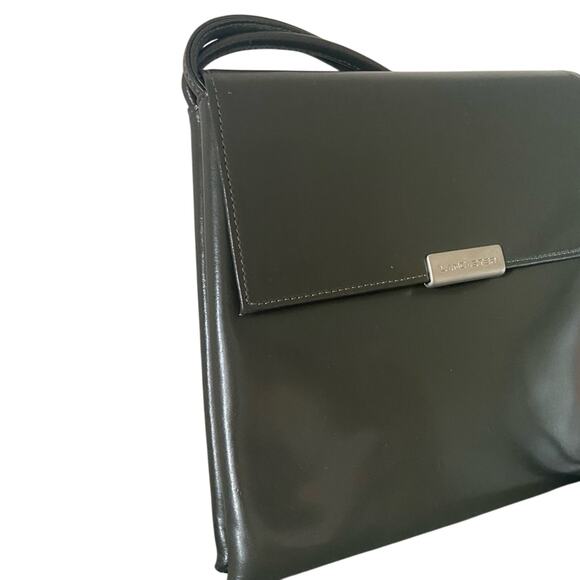 Lancaster Paris Vintage Olive Green Patent Leather Box Shoulder Bag - Picture 2 of 7